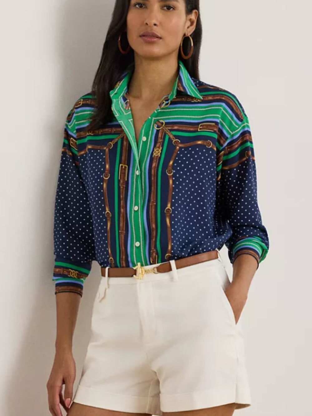 Lauren Ralph Lauren Black Label Point Collared Belting & Polka-Dot Shirt 3X